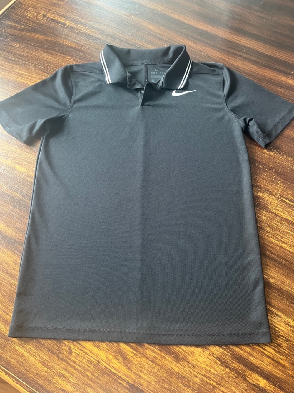 Nike Black Polo with White Swoosh and Collar Trim
